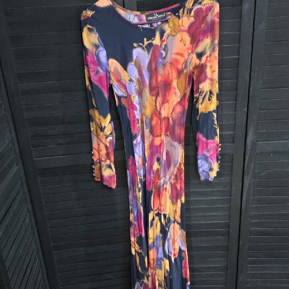 Carole Little Vintage  Multicolor Floral Long Sleeve Dress Size S/ m